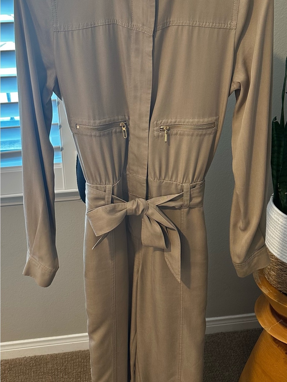 ME+EM Taupe Utility Tie-Waist Jumpsuit with Zip Pockets - Picture 2 of 14